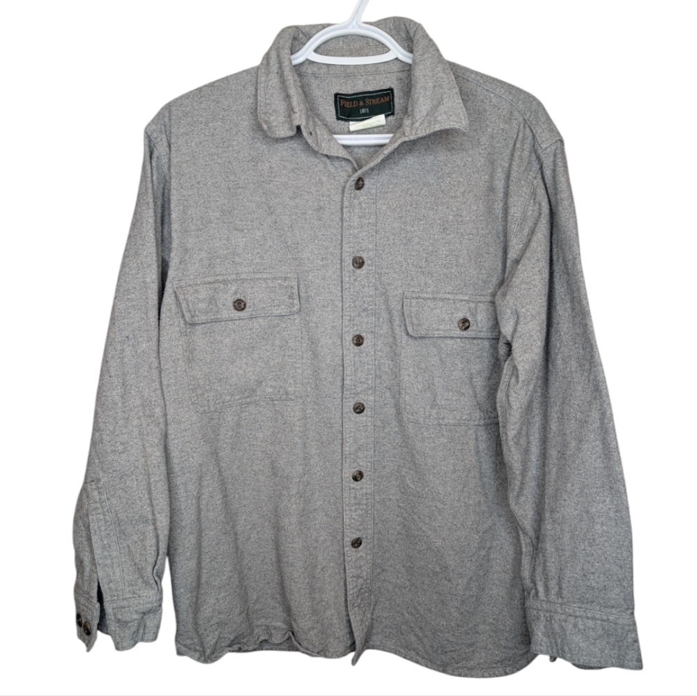 Field & Stream Vintage Gray Fleece Button-Up Shirt Men's Medium - Short arms.